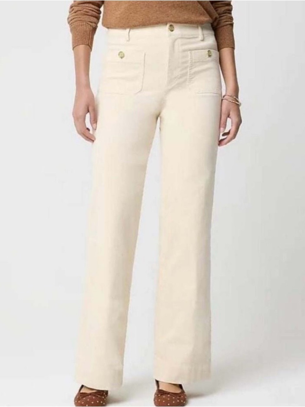 J.Crew Lizzie Pants Corduroy Wide Leg Cream Patch Pockets Button 24P Sailor